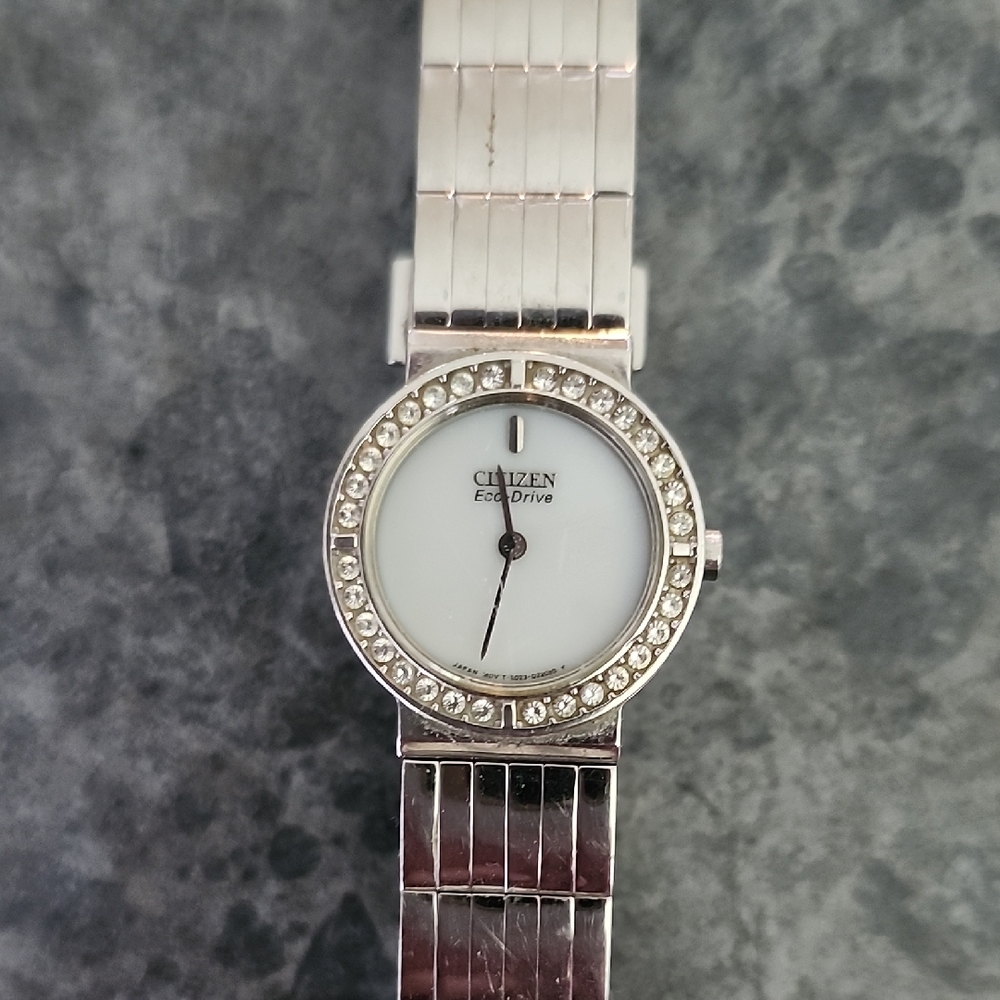 Citizen Silver and White Dress Watch with Crystal Accents